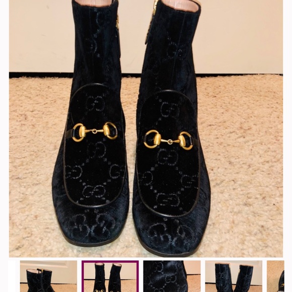 Authentic  Gucci Horsebit GG Velvet Crystal Ankle Boot - Picture 6 of 15